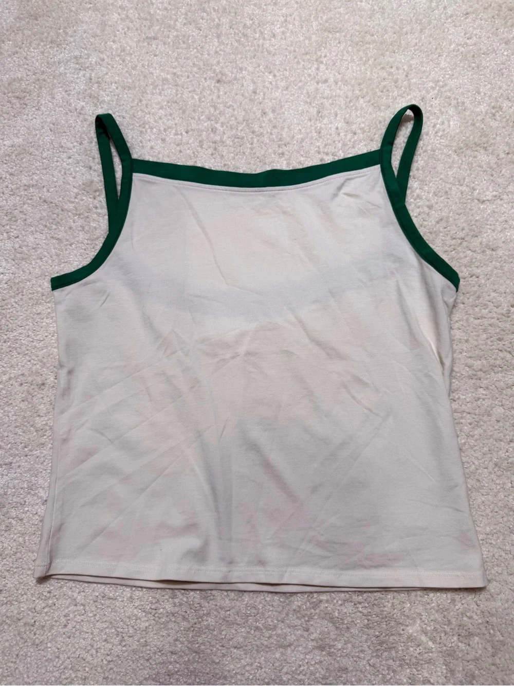 Lululemon Organic Cotton High Neck Ringer Tank Top Light Ivory/Raceway Green